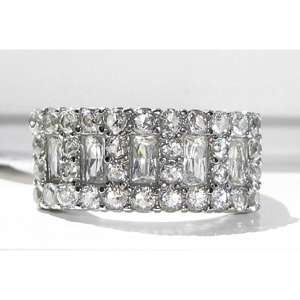 STAINLESS STEEL Round & Baguette. Cubic Zirconia Band Ring - Picture 2 of 14